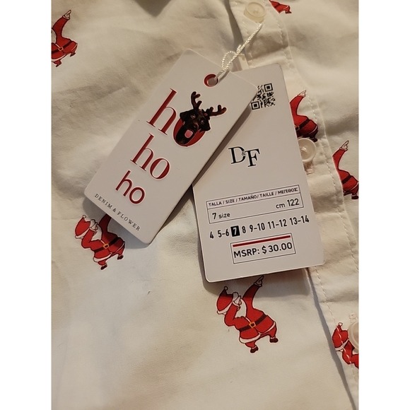 Denim & Flower Ricky Singh Button Down Dabbing Santa Shirt Kid's Size 7 NWT - Picture 3 of 6